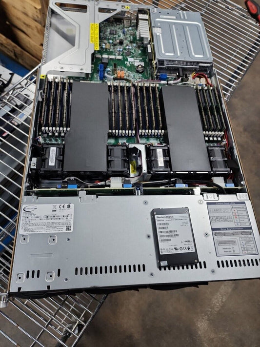 1u supermicro dual epyc 7742 with 4tb ram and 30tb nvme open top view