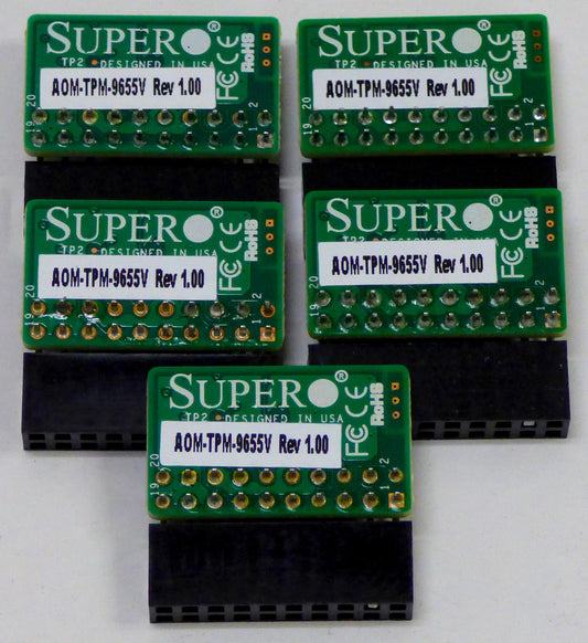 Lot of 5 Supermicro AOM-TPM-9655V Rev 1.00 Server Security 20-Pin Trusted Module