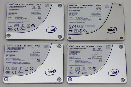 Lot of 4 Intel SSD DC S3510 80GB 2.5in 6Gb/s SATA SSDSC2BB080G6P