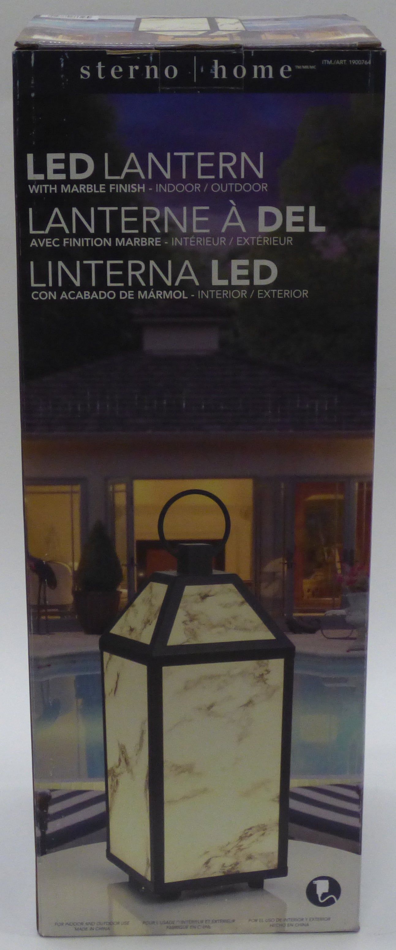 sterno home led lantern with marble finish retail box rear