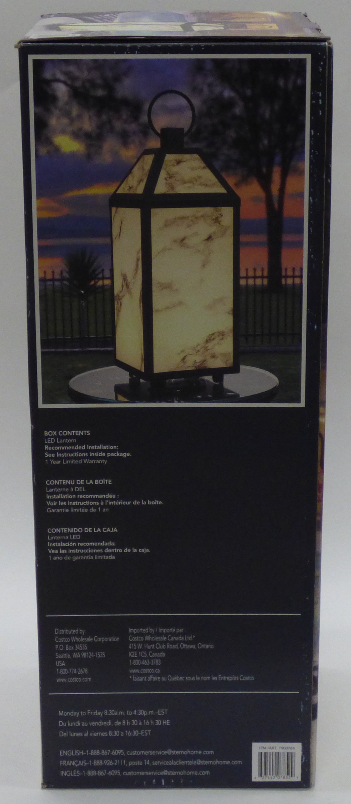 sterno home led lantern with marble finish retail box feature side