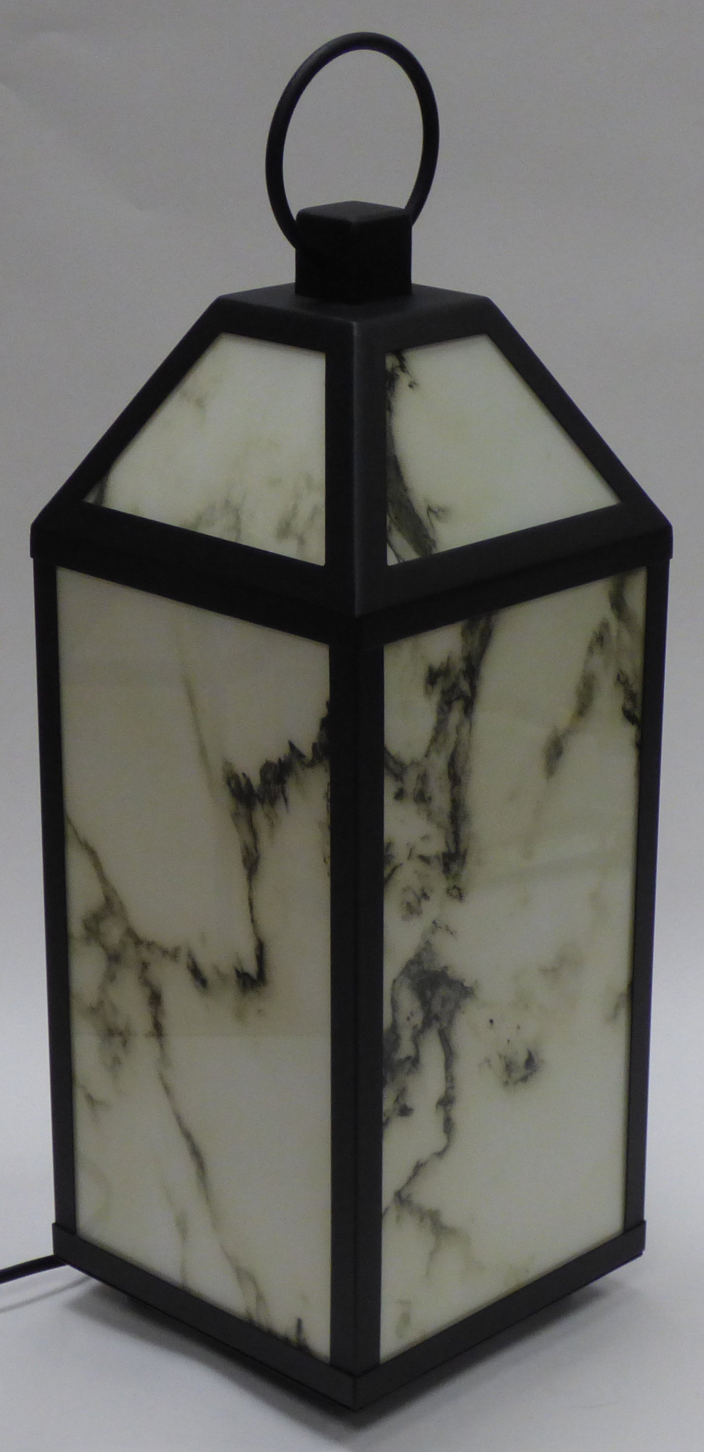 sterno home led lantern with marble finish turned off
