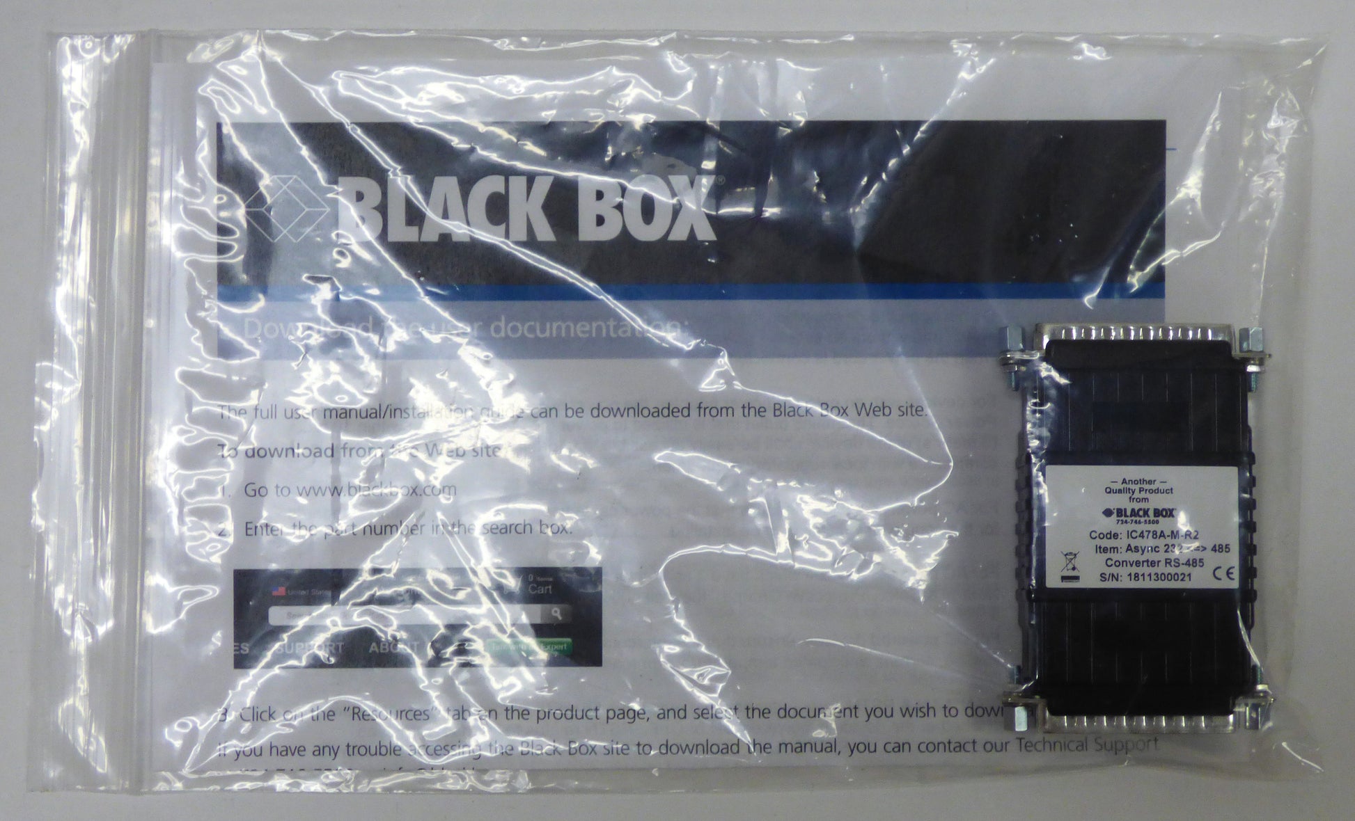 black box async rs-232 to rs-485 converter packaging