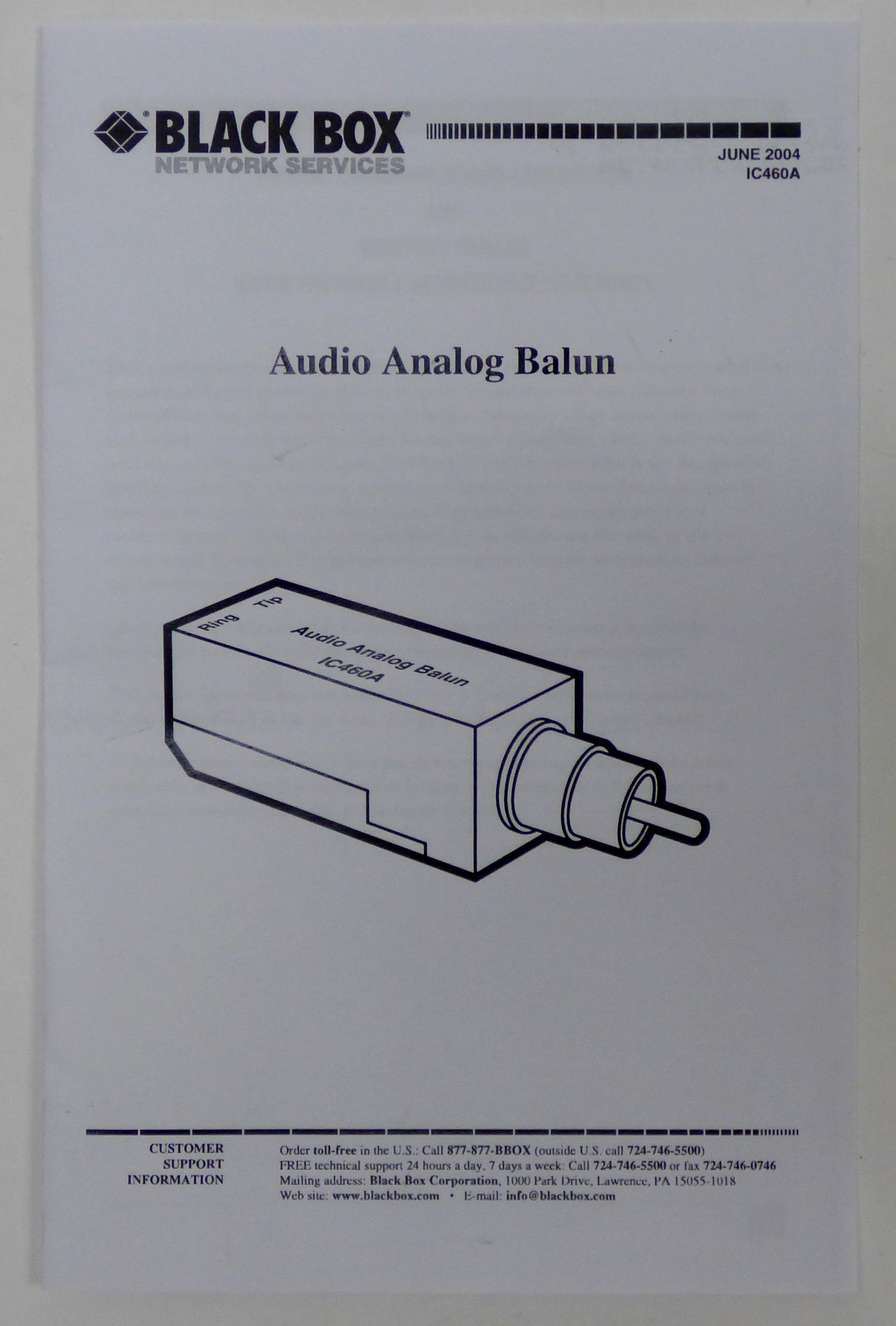 black box audio analog balun user manual