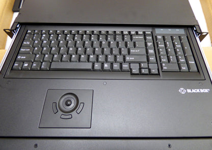 black box 1u rackmount keyboard tray and track ball open view