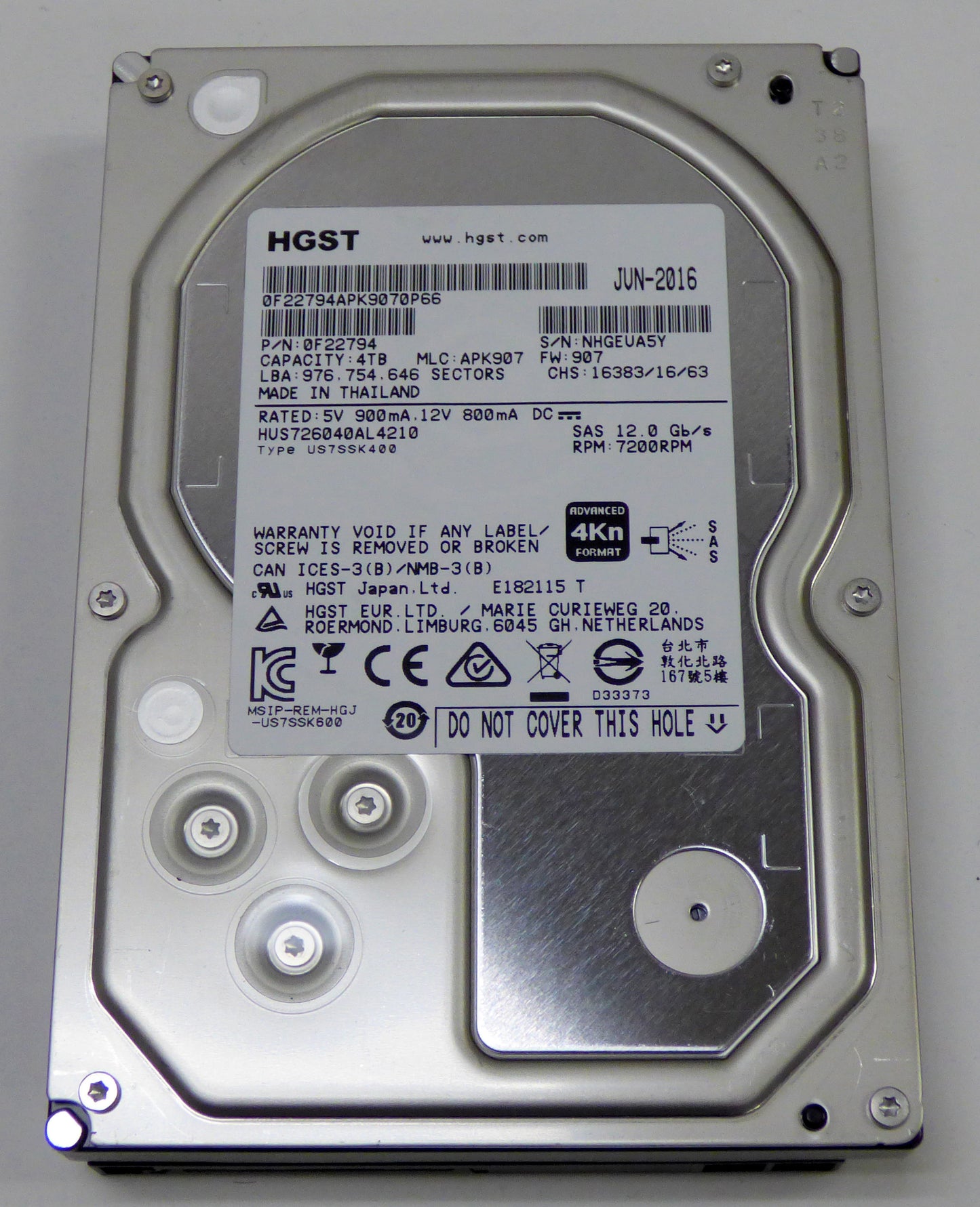 20-Pack HGST HUS726040AL4210 4TB LFF 4Kn 7.2k RPM SAS 12 Gb/s HDD 0F22794