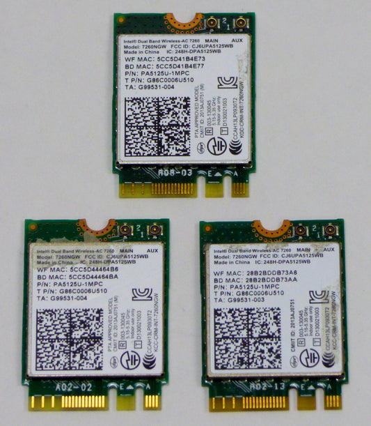 Lot of 3 Intel Dual Band Wireless-AC 7260 7260NGW NB WLAN WiFi