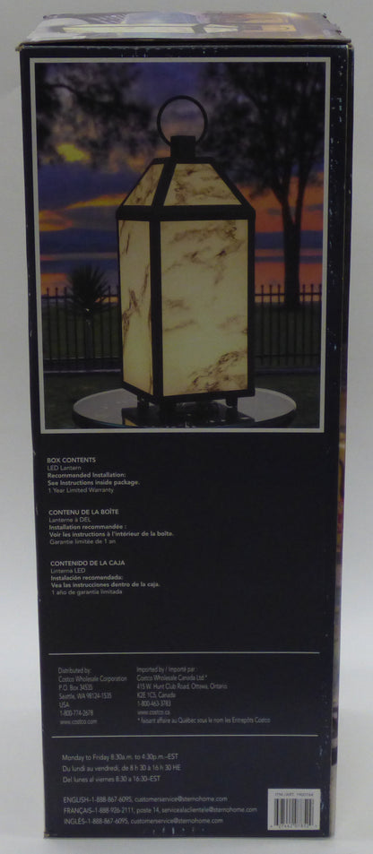 sterno home led lantern with marble finish retail box feature side