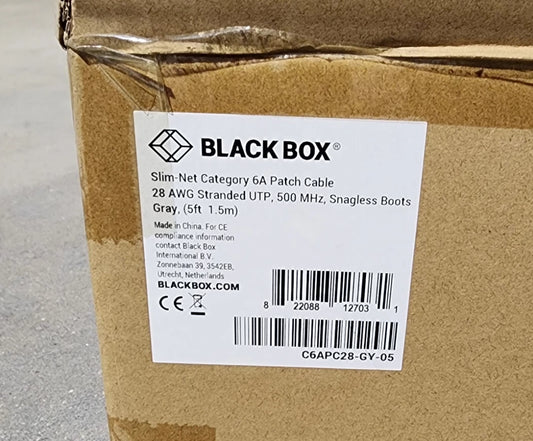 50 Pack 5ft Gray Black Box Slim-Net Cat 6A Patch Cable 28AWG UTP Snagless