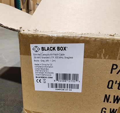 50 Pack 4ft Gray Black Box Slim-Net Cat 6A Patch Cable 28AWG UTP Snagless