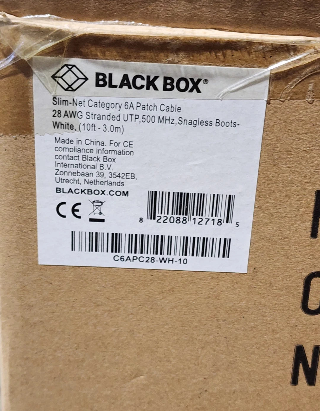 50 Pack 10ft White Black Box Slim-Net Cat 6A Patch Cable 28AWG UTP Snagless