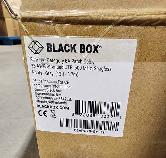 50 Pack 12ft Gray Black Box Slim-Net Cat 6A Patch Cable 28AWG UTP Snagless