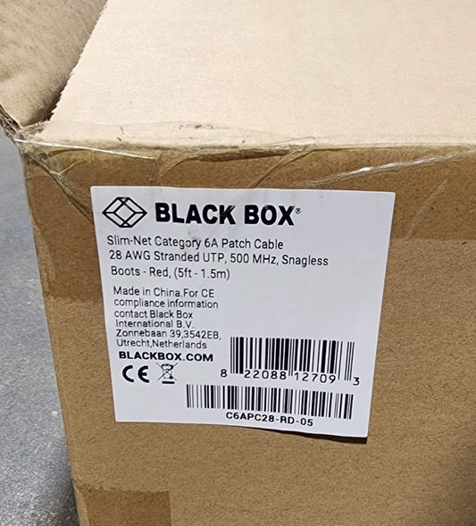 50 Pack 5ft Red Black Box Slim-Net Cat 6A Patch Cable 28AWG UTP Snagless
