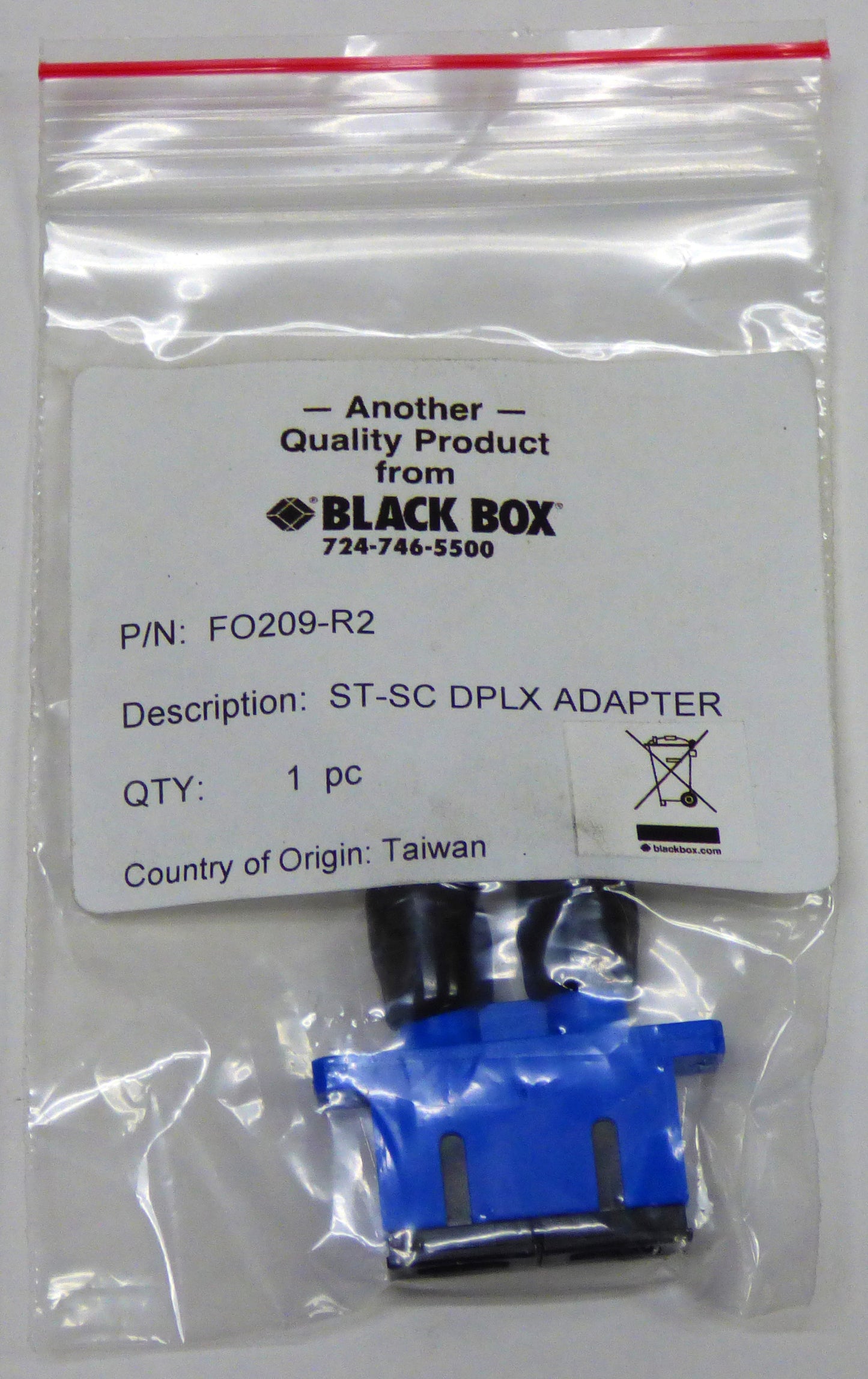 Lot of 5 Black Box ST-SC Duplex Adapters (FO209-R2)