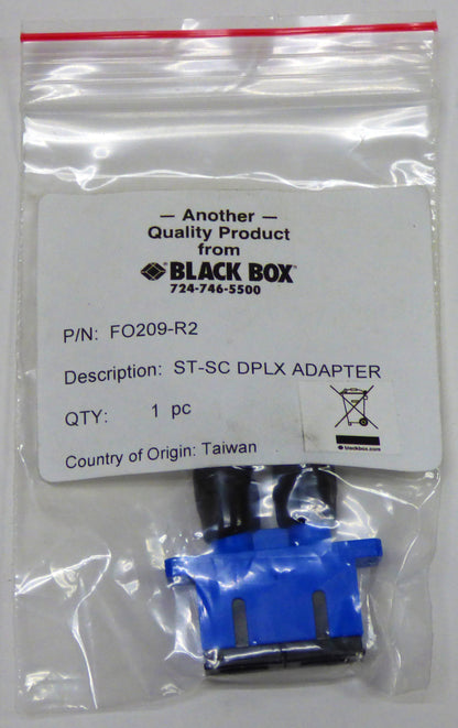 Lot of 5 Black Box ST-SC Duplex Adapters (FO209-R2)