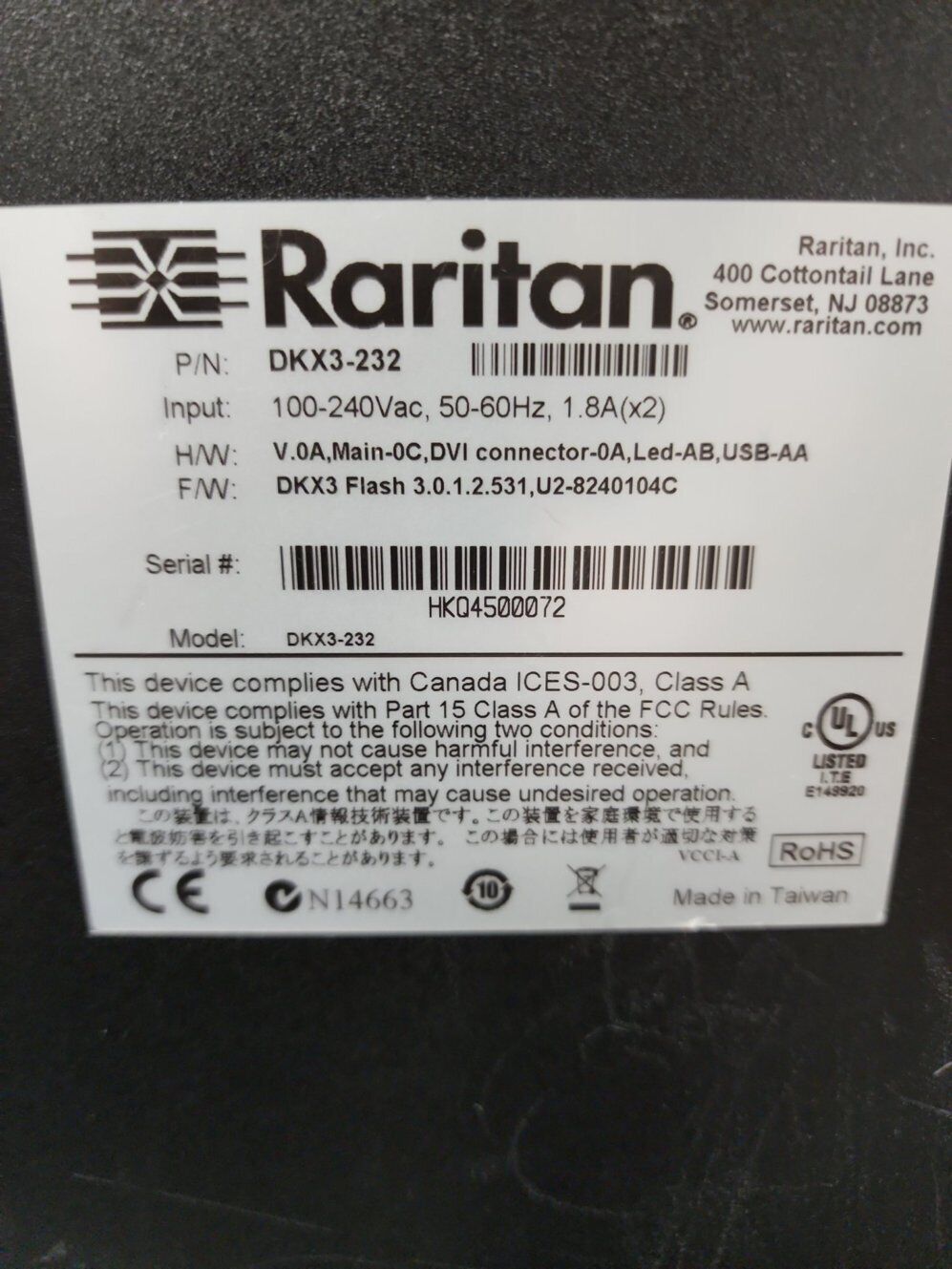 RARITAN DOMINION DKX3-232 High Performance KVM W/ 32x Dongles 32 Ports ...