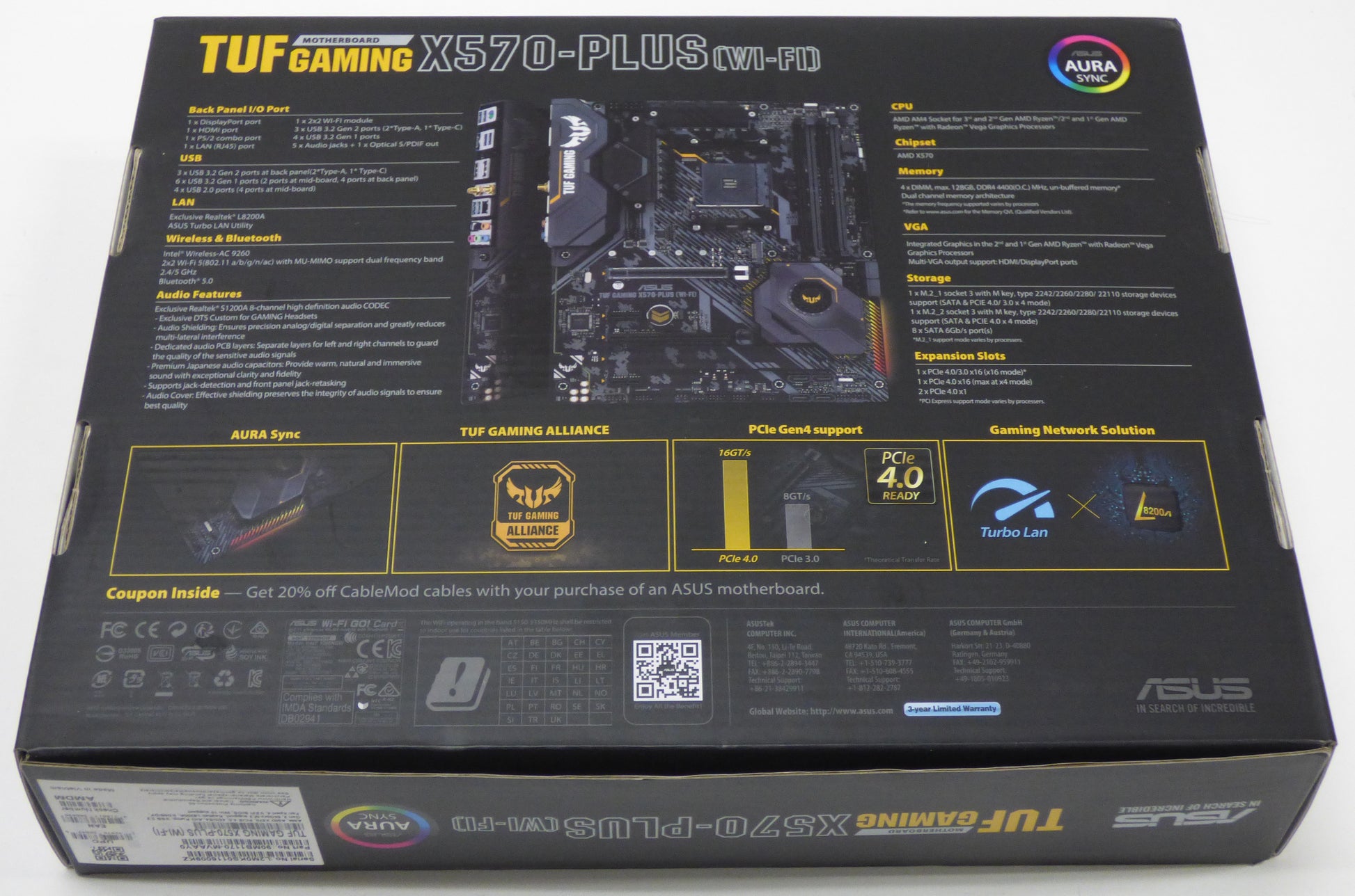 asus tuf gaming x570-plus wifi retail box back